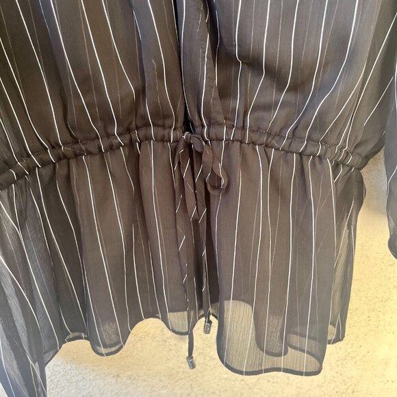 DKNY Black Striped Peplum Sheer Blouse Medium - Picture 5 of 9